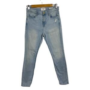 FRAME Le High Skinny Crop Stretch Light Wash Denim Jeans in Hepburn Road SZ 28